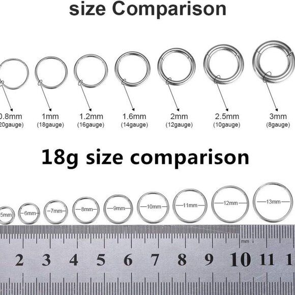 Hypoallergenic Surgical Steel Nose Rings - 18G 16G 14G 12G 10G 8G in Silver, Gol - Picture 5 of 7